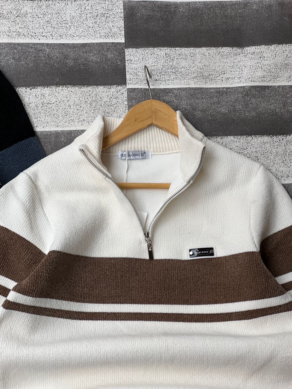 men's striped half-zip knit sweaters.